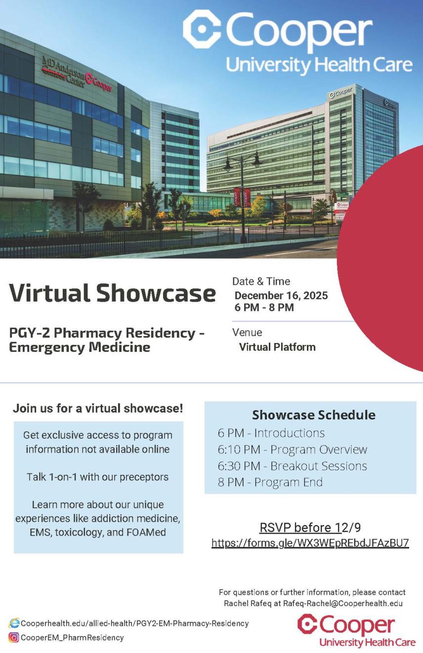 2025 PGY 2 EM Pharmacy Residency Virtual Showcase flyer